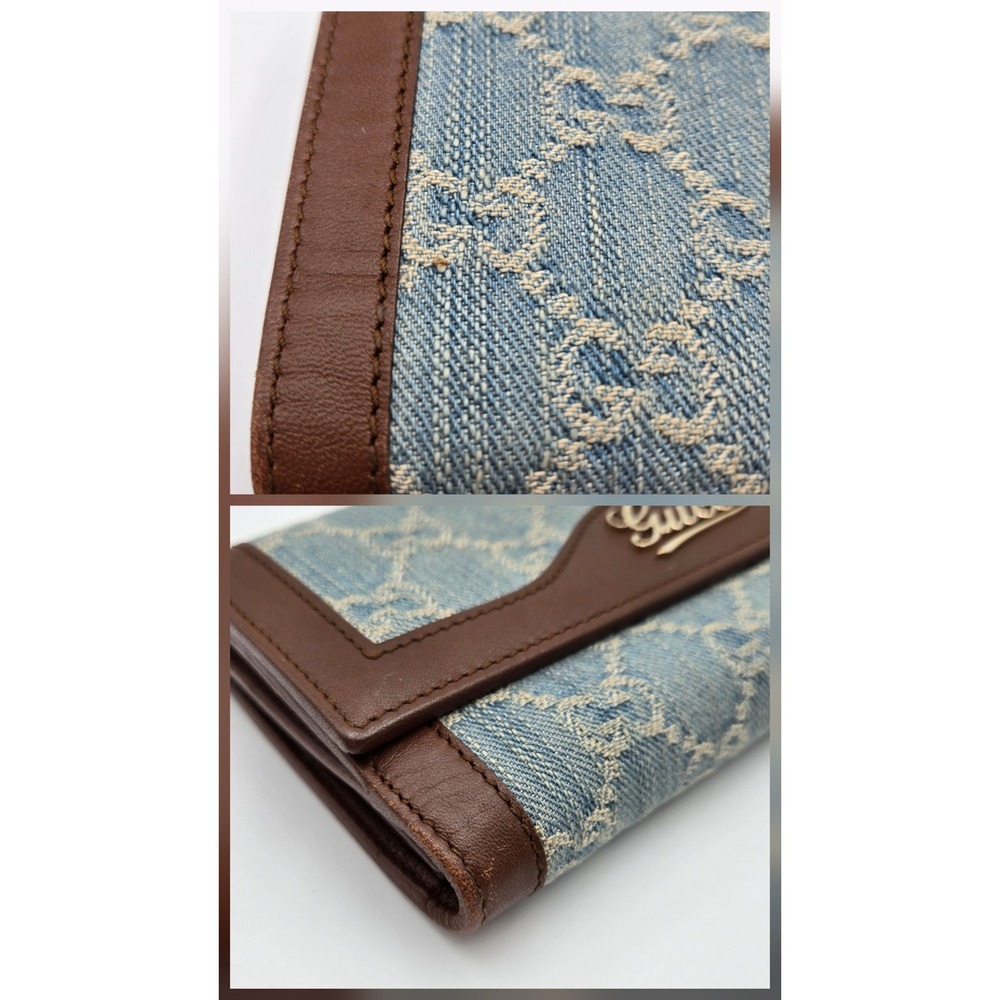 Gucci GG Monogram Denim Leather Long Wallet Blue Brown COA - Picture 11 of 13